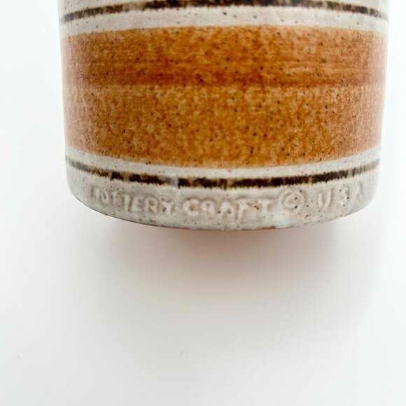 Vintage Pottery Craft Vase With Orange & Brown Stripes - Picture 4 of 6